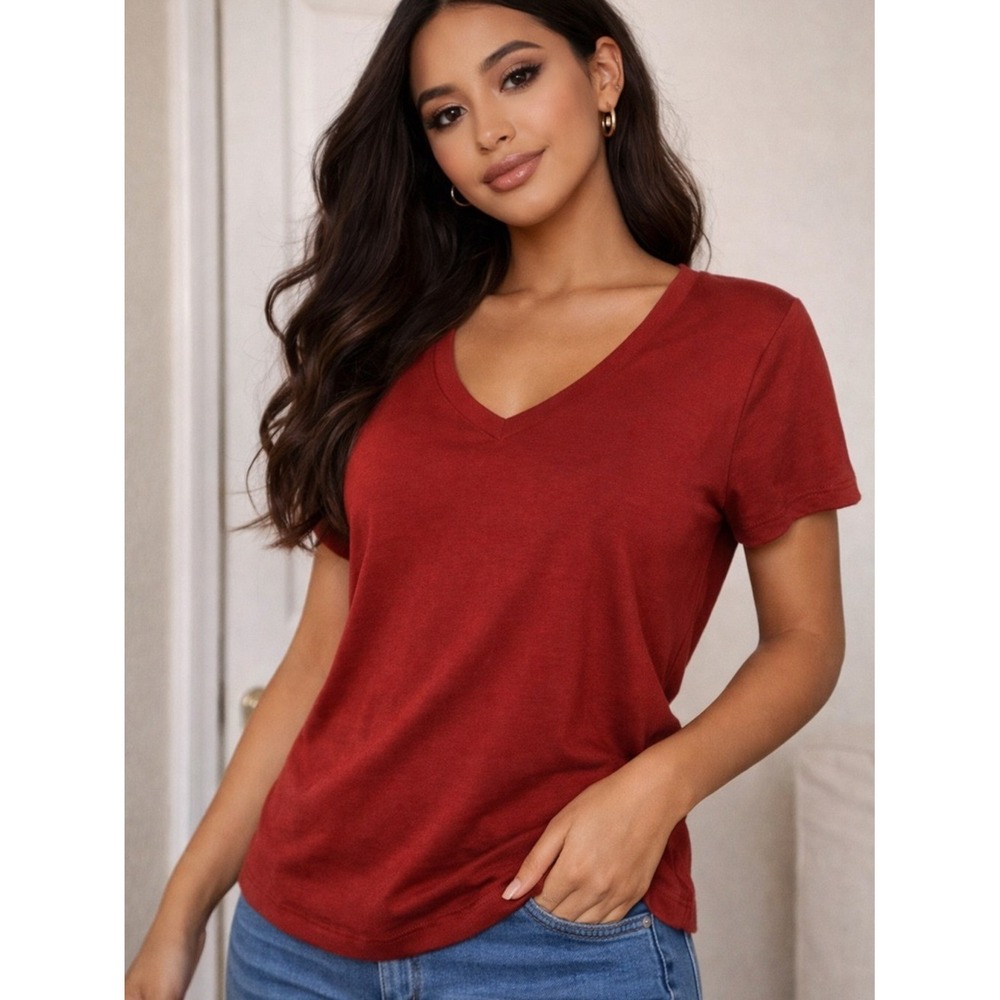 Aeropostale Sport Womens V-Neck Activewear T-Shirt Burgundy Maroon XL